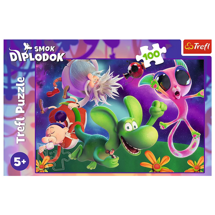 Dėlionė - 100 - Diplodokas Drakonas ir draugai - Žmogaus filmas Diplodokas Drakonas 16486