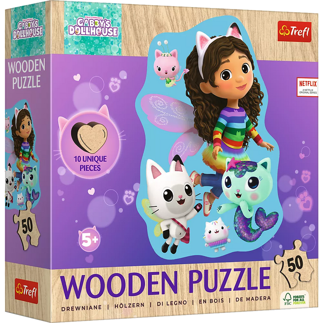 Dėlionė - "50 Puzzle Drewniane Konturowe" - Linksma Gabby Trefl 20260