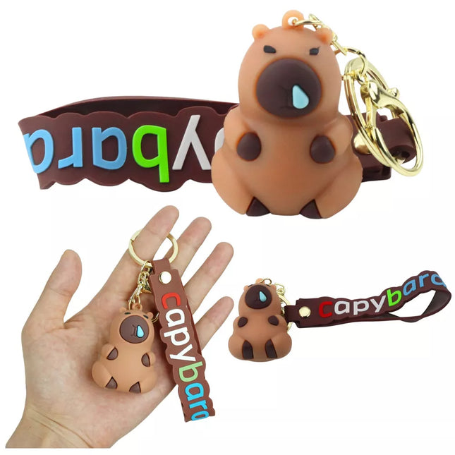 Raktų pakabukas su rudos spalvos kapibaros figūrėle ir karabino žiedeliu