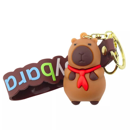 Raktų pakabukas su kapibaros figūrėle ir raudonu šaliku, su karabinu