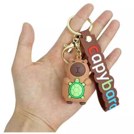 Raktų pakabukas su kapibaros figūrėlės ir vėžliuko pakabuku, karabinas