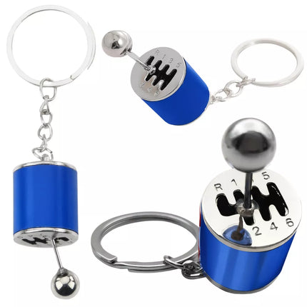 Metalinis raktų pakabukas su judančia pavarų dėže, mėlynas