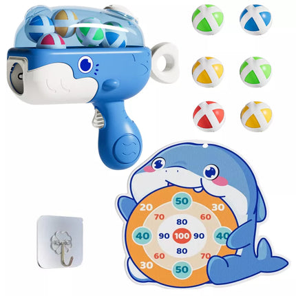 Velcro kamuoliukų šautuvas su medžiaginiu taikiniu „Mėlynas banginis“.