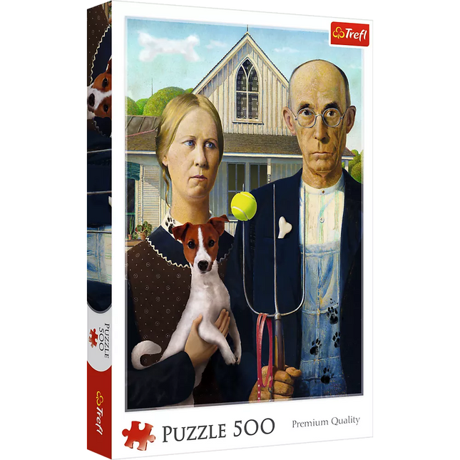 Dėlionė – 500 dalių – „Amerikietiška gotika: šuns leidimas“ Trefl 37526