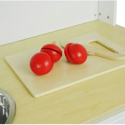 Medinė virtuvėlė vaikams žalia ir balta Paula su atidaromais elementais