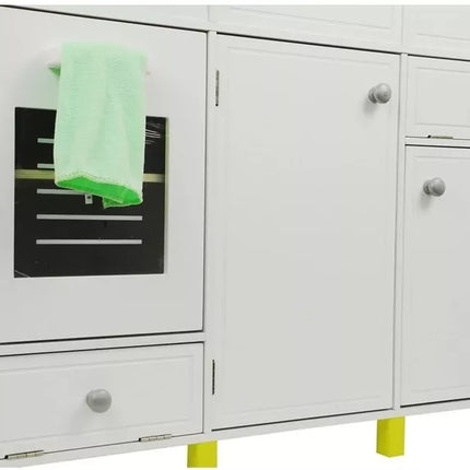 Medinė virtuvėlė vaikams žalia ir balta Paula su atidaromais elementais