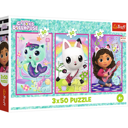 Dėlionė 3x50 - Susipažinkite su Gabby ir Gabby lėlių nameliu Trefl 34876