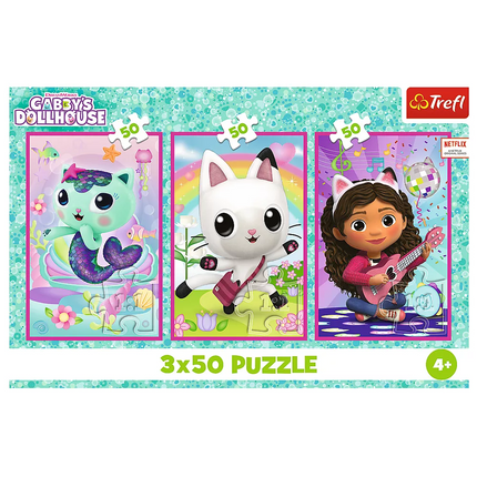 Dėlionė 3x50 - Susipažinkite su Gabby ir Gabby lėlių nameliu Trefl 34876