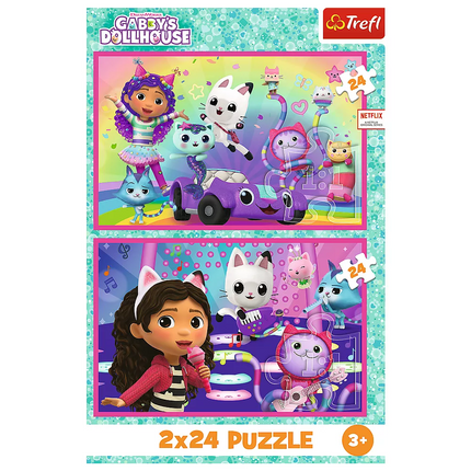 Dėlionė - 2x24 - Linksmybės su Gabby - Universalus Gabby lėlių namelis Trefl 34433