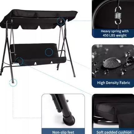 Trivietė sodo sūpynė supamoji pagalvėlė Čiužinys Juodas