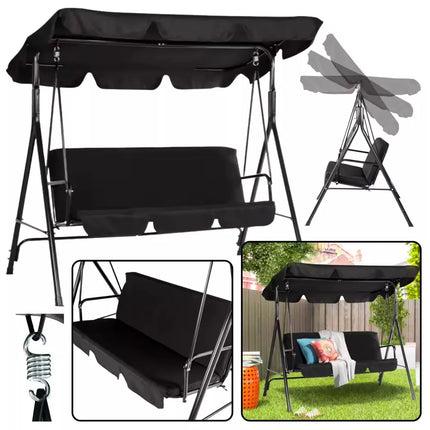 Trivietė sodo sūpynė supamoji pagalvėlė Čiužinys Juodas