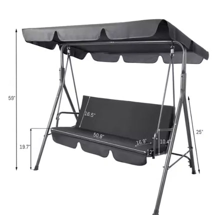 Trisėdės sodo sūpynės su pagalvėlėmis ir čiužiniu, pilkos spalvos