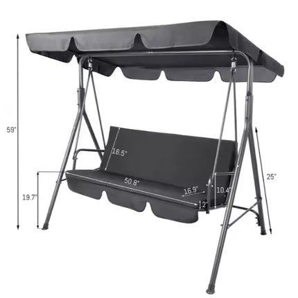 Trisėdės sodo sūpynės su pagalvėlėmis ir čiužiniu, pilkos spalvos