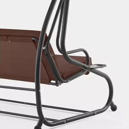 Keturių vietų sodo supynės su stogeliu, laisvai pastatomos, rudos