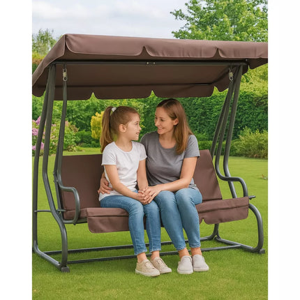 Keturių vietų sodo supynės su stogeliu, laisvai pastatomos, rudos