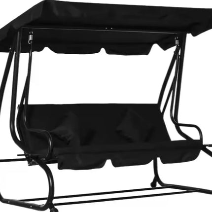 Sodo sūpynės keturiems asmenims su stogeliu, juodos spalvos