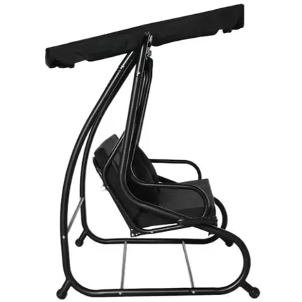 Sodo sūpynės keturiems asmenims su stogeliu, juodos spalvos