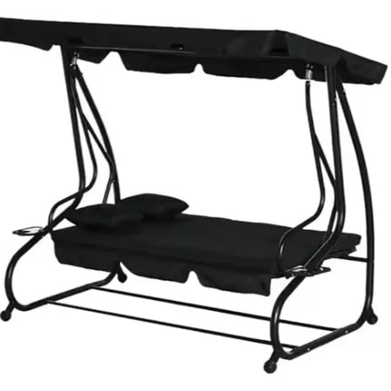 Sodo sūpynės keturiems asmenims su stogeliu, juodos spalvos