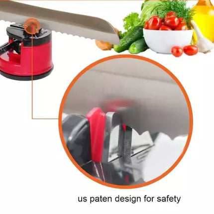 Peilių ir žirklių galąstuvas su siurbtuku ir fiksavimo svirtimi, raudonas