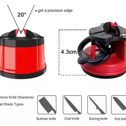 Peilių ir žirklių galąstuvas su siurbtuku ir fiksavimo svirtimi, raudonas