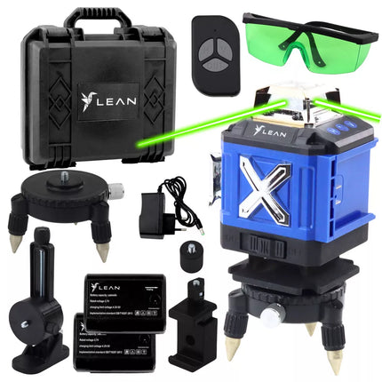 4D Lazerinis Lygis 16 Linijų, Lagaminėlis, 2 Baterijos, Mėlynas