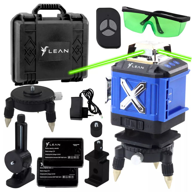 4D Lazerinis Lygis 16 Linijų, Lagaminėlis, 2 Baterijos, Mėlynas