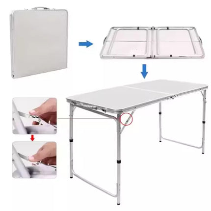Sulankstomas stovyklavimo stalas, reguliuojamas aliuminis, baltas, 120x60 cm