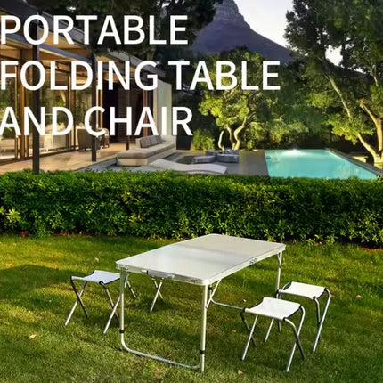 Sulankstomas stovyklavimo stalo komplektas su 4 kėdėmis, pilkas