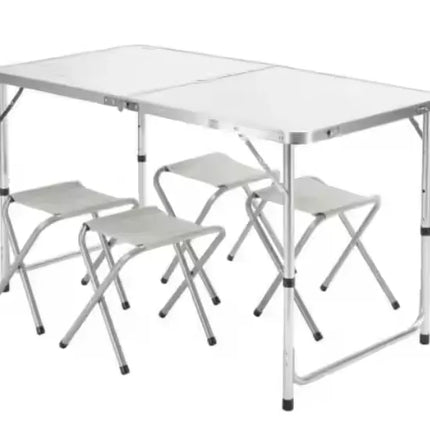 Sulankstomas stovyklavimo stalo komplektas su 4 kėdėmis, pilkas