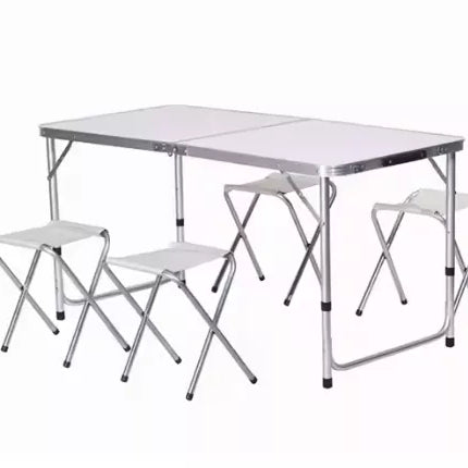 Sulankstomas stovyklavimo stalo komplektas su 4 kėdėmis, pilkas