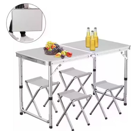 Sulankstomas stovyklavimo stalo komplektas su 4 kėdėmis, pilkas