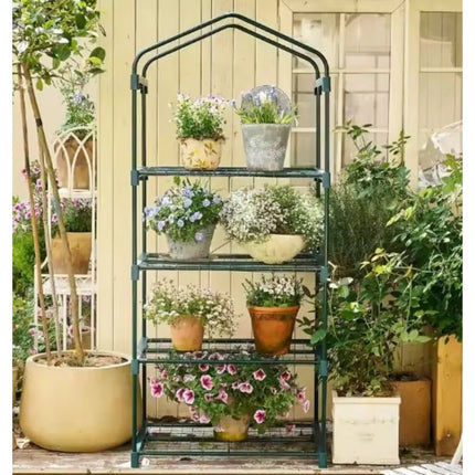 Mini šiltnamis balkono sodui, 4 metalinės lentynos, PVC plėvelė, 69 x 49 x 157cm