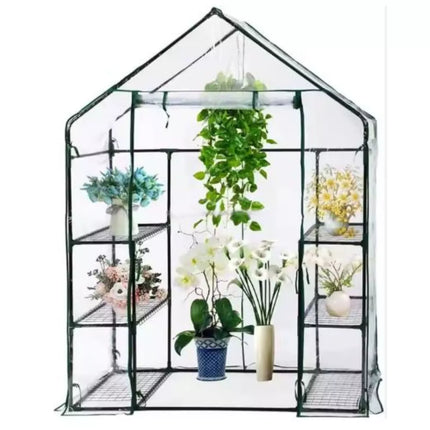 Miniatiūrinis balkono šiltnamis su 4 metalinėmis lentynomis, PVC plėvele, 195 x 143 x 73 cm