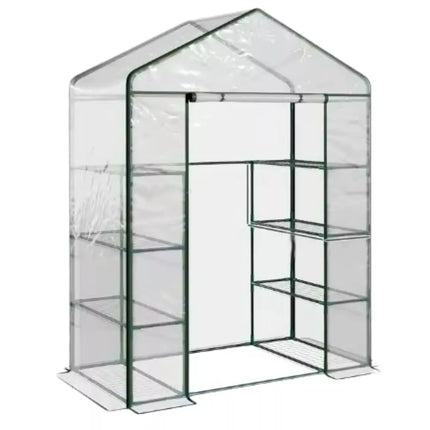 Miniatiūrinis balkono šiltnamis su 4 metalinėmis lentynomis, PVC plėvele, 195 x 143 x 73 cm