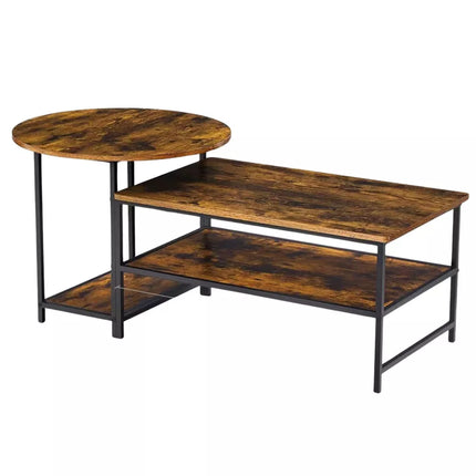 2-in-1 Vintažinis Rustiškas Medinis Kavos Staliukų Komplektas 123x60x51cm