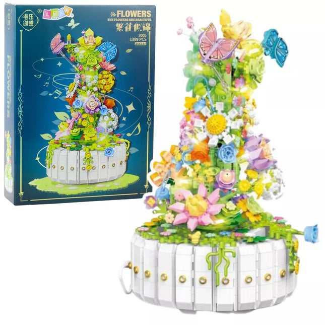 Konstruktorius „Gėlių kompozicija su drugeliais“ su LED lemputėmis, 1399 vnt.