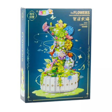 Konstruktorius „Gėlių kompozicija su drugeliais“ su LED lemputėmis, 1399 vnt.