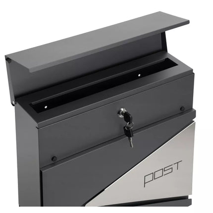 Didysis pašto dėžutė laiškams ir laikraščiams, antracitas, užrašas POST, 37x37x10,5 cm