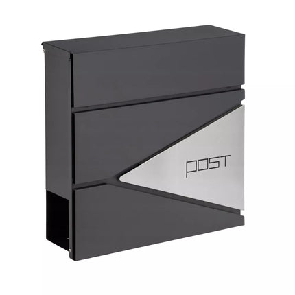 Didysis pašto dėžutė laiškams ir laikraščiams, antracitas, užrašas POST, 37x37x10,5 cm
