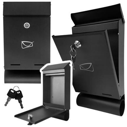 Pašto dėžutė laiškams ir laikraščiams, juodo cinkuoto plieno, 32,5x22,5x9,5cm