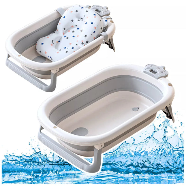 Kūdikio vonelė su termometru, sulankstoma pagalvėlė, pilka su žvaigždutėmis
