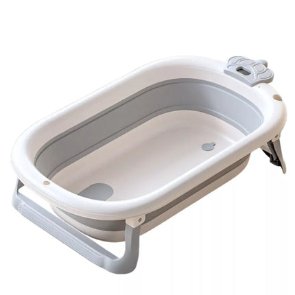 Kūdikio vonelė su termometru, sulankstoma pagalvėlė, pilka su žvaigždutėmis