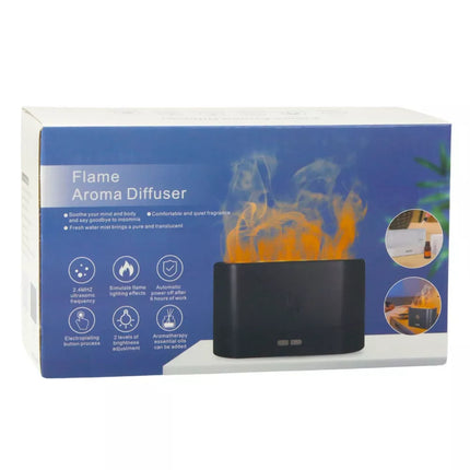 Oro drėkintuvas Difuzorius Aromaterapija Ugnies Efektas Židinys Juodas 180ml