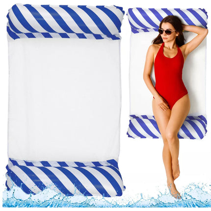 Pripučiamas vandens hamakas-čiužinys-gultas, baltas ir tamsiai mėlynas, 120x70cm