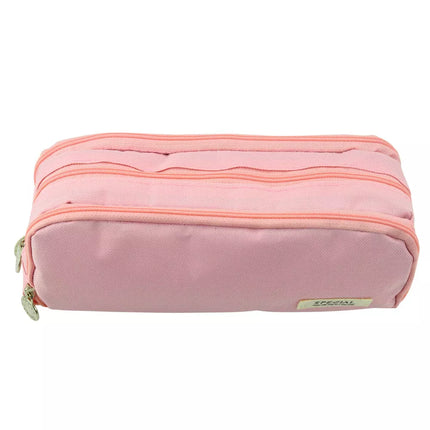 Mokyklinė penalė su dviem skyreliais ir priekine kišene, rožinė, 23x9 cm