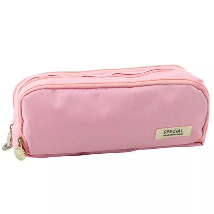 Mokyklinė penalė su dviem skyreliais ir priekine kišene, rožinė, 23x9 cm