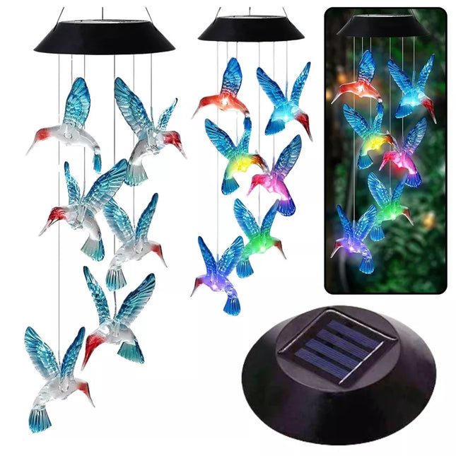 Saulės sodo LED lempos su Kolibrių varpeliais, mėlynos, 70cm