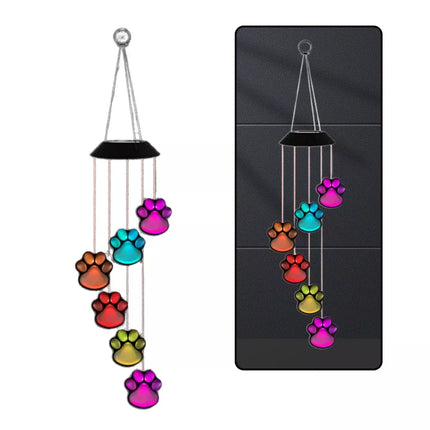 Saulės energija varomi LED sodo žibintai su spalvingais šunų letenų formos varpeliais, 70cm