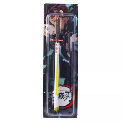 Anime Katana kardas metalinis tušinukas, juodo rašalo, su keičiama šerdelė, baltas ir geltonas