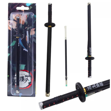 Metalinis rutulinis rašiklis "Katana kardas" anime stiliumi, juodo rašalo, su keičiamu papildymu, juodas